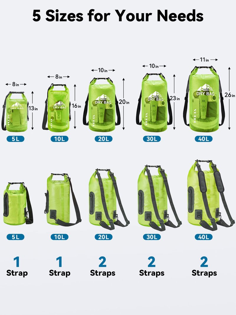 HEETA Dry Bag Waterproof for Women Men, Roll Top Lightweight Dry Storage Bag Backpack with Phone Case for Travel Swimming Boating Kayaking Paddle Board Camping Beach Accessories (Lemon Green, 20L)