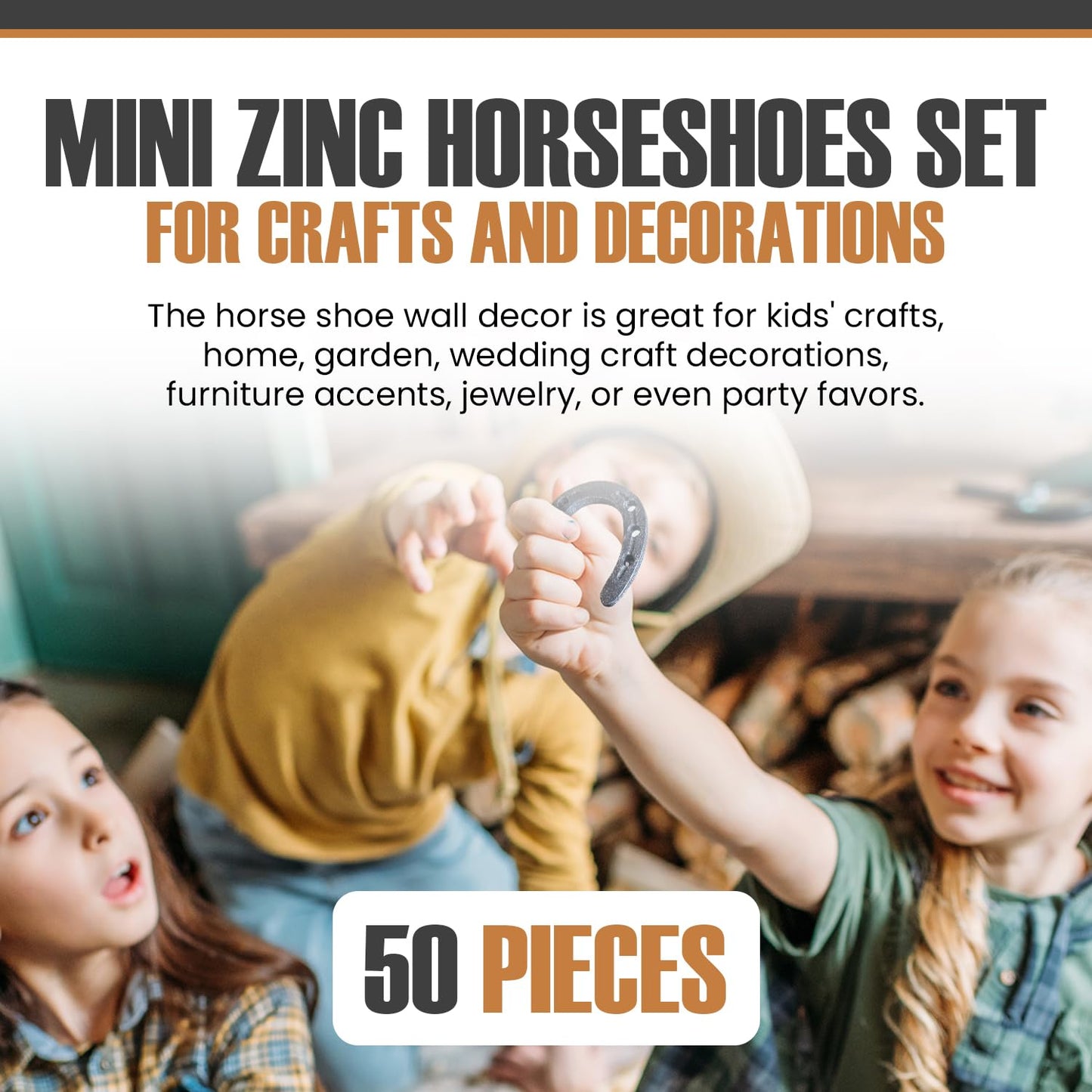 Carver's Olde Iron Mini Zinc Horseshoes Set, 2" x 1 3/4" for Decoration and Crafts (50)