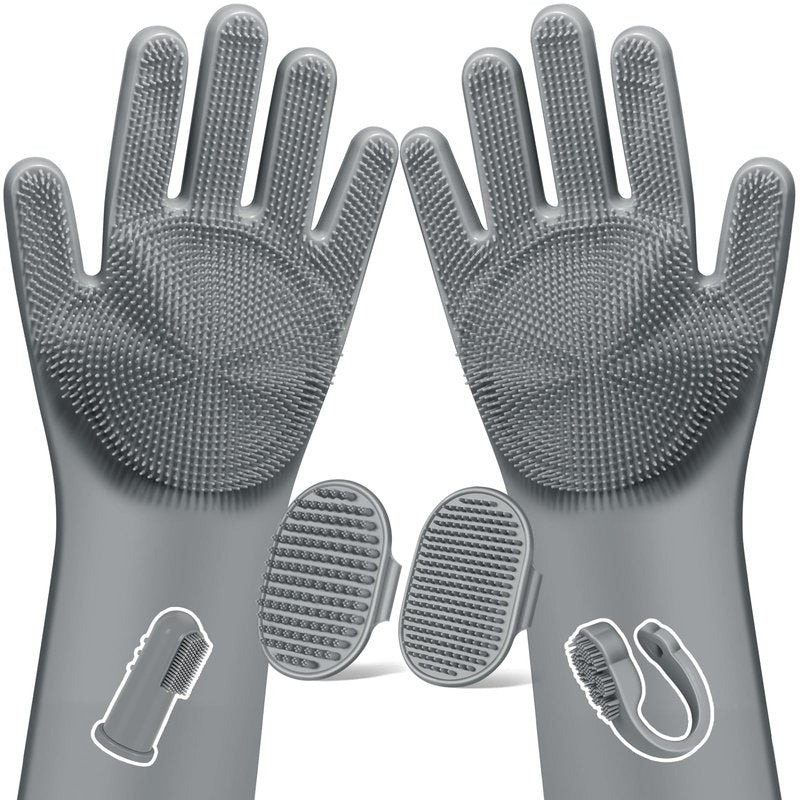 Augwind 6PCS Pet Grooming Kit for Dogs, Cats and Horses | Dog Washing Gloves | Cleanroom Gloves | Dog Bath Brush | Dog Bath Gloves | Dog Shampoo Brush | Dog Bath Supplies (Grey)