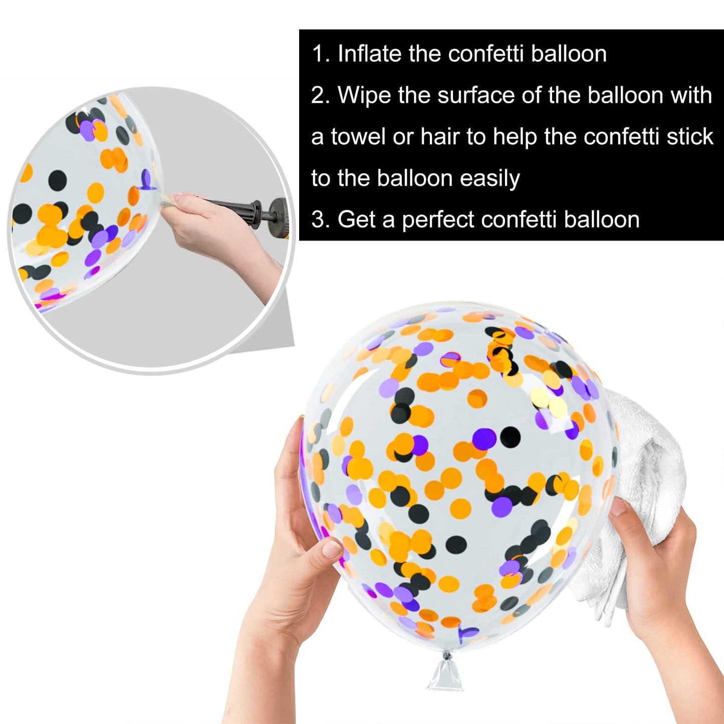 TUPARKA 60 Pack Black Orange and Purple Halloween Party Balloons 12 inches Matte Orange Black and Purple Confetti Latex Balloons for Happy Halloween Birthday Thanksgiving Day Anniversary