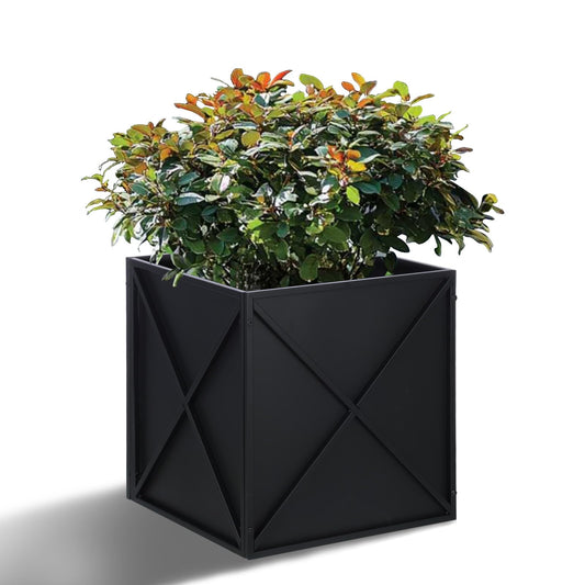 BAYN Metal Square Planter Box Tall Planters for Outdoor Plants Modern Heavy Duty with Drainage Holes for Outside Indoor Patio Deck - Black, 17”x 17”x 18”