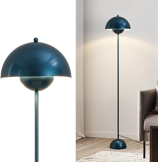 SUNLLOK Flower Pot Floor Lamp for Living Room, Metal Dome Lampshade Standing Floor Lamp with Foot Switch, Modern Reading Floor Light Fixture for Kitchen Island, Bedroom, Restaurant (Pearl Blue)