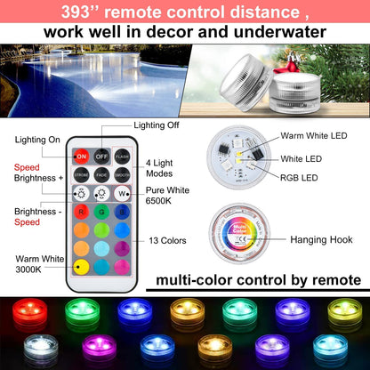 Halloween Pumpkin Lights with Remote, Submersible Pool Light for Party Events, Waterproof LED Tea Lights for Vase Fishtank Pond Wedding Christmas Decoration (Colourful, 10-Pack)