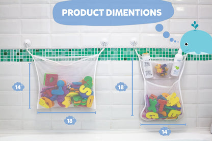 2 x Mesh Bath Toy Organizer + 8 Ultra Strong Hooks – The Perfect Bathtub Toy Holder & Bathroom or Shower Caddy – These Multi-use Net Bags Make Baby Bath Toy Storage Easy – For Kids & Toddlers