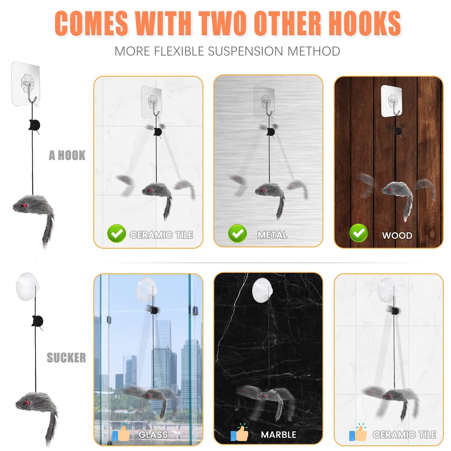 FYNIGO 2 Pcs Self Play Hanging Door Cat Mouse Toys for Bored Indoor Adult Cats Kitten,Interactive Cat Mice Toys for Hunting Exercising Eliminating Boredom, for All Breeds
