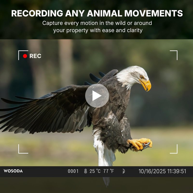 WOSODA Rechargeable Trail Camera (Non-Cellular, Non-WiFi),40MP 2K Game Cam with 2200mAh Lithium Battery,0.2s Trigger Night Vision Motion Activated,IP66 Waterproof 120° Wide Lens Wildlife Camera