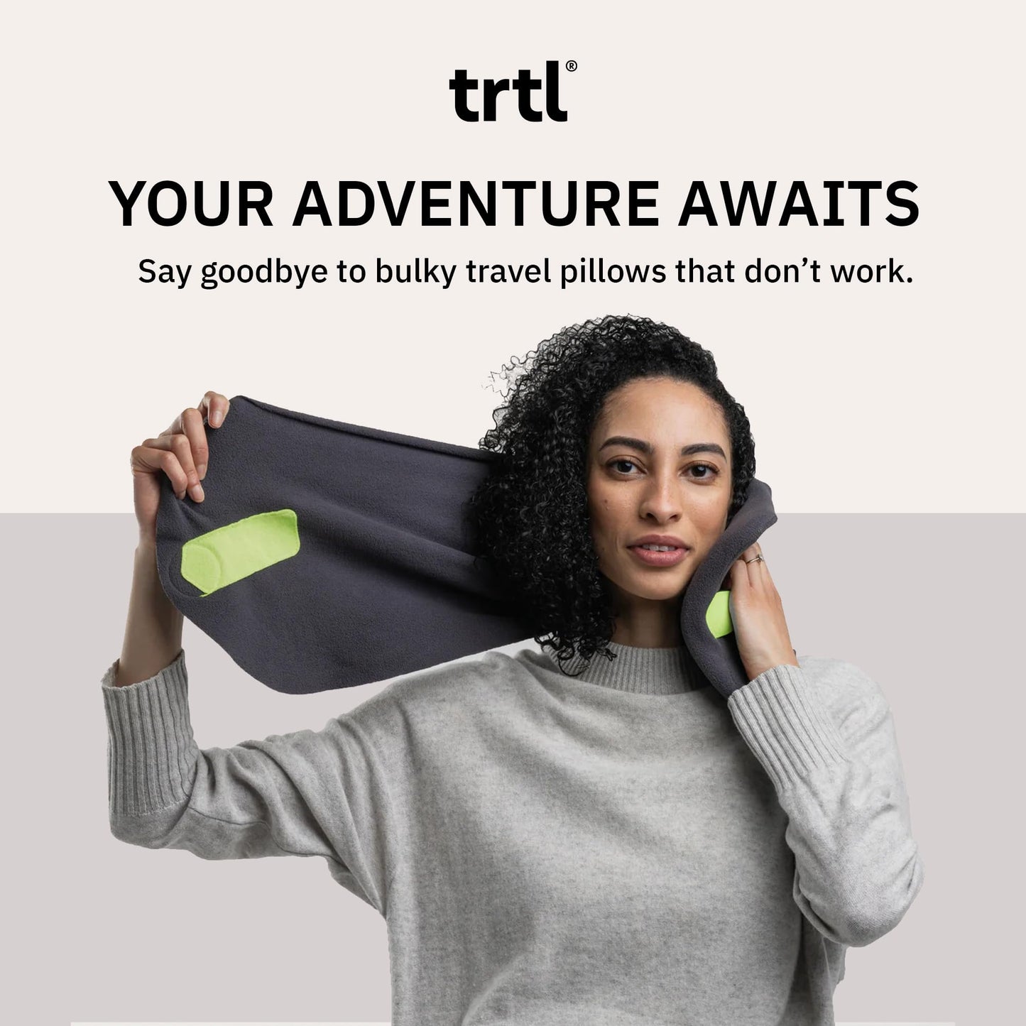 trtl Travel and Airplane Pillow - Real Sleeping Experience on Long Flights - Neck and Shoulder Support - Super-Soft, Lightweight, Easy-to-Carry, and Machine-Washable Flight Pillow - Grey