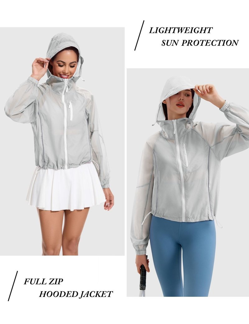 Avoogue Running Jackets for Women Lightweight Full Zip Cropped Workout Jacket Sun Protection Clothing Women Gray M