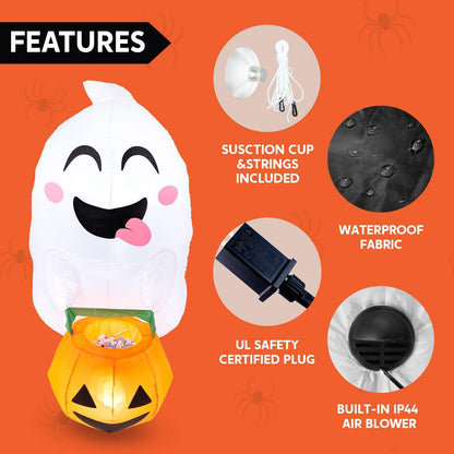 Joiedomi 4.5 ft Tall Halloween Inflatable Outdoor Decorations, Blow Up Halloween Yard Decorations Inflatable Window Ghost Decor, Blow Up Ghost with Candy Basket for Window Decor