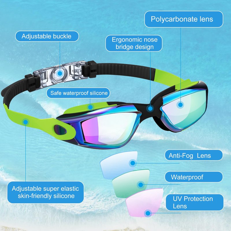 Konohan 8 Pack Kids Swim Goggles for Adult Kid Swimming Glasses Anti Fog Silicone No Leak Swim Glasses Ear Plug Nose Clip(Fashion Colors)