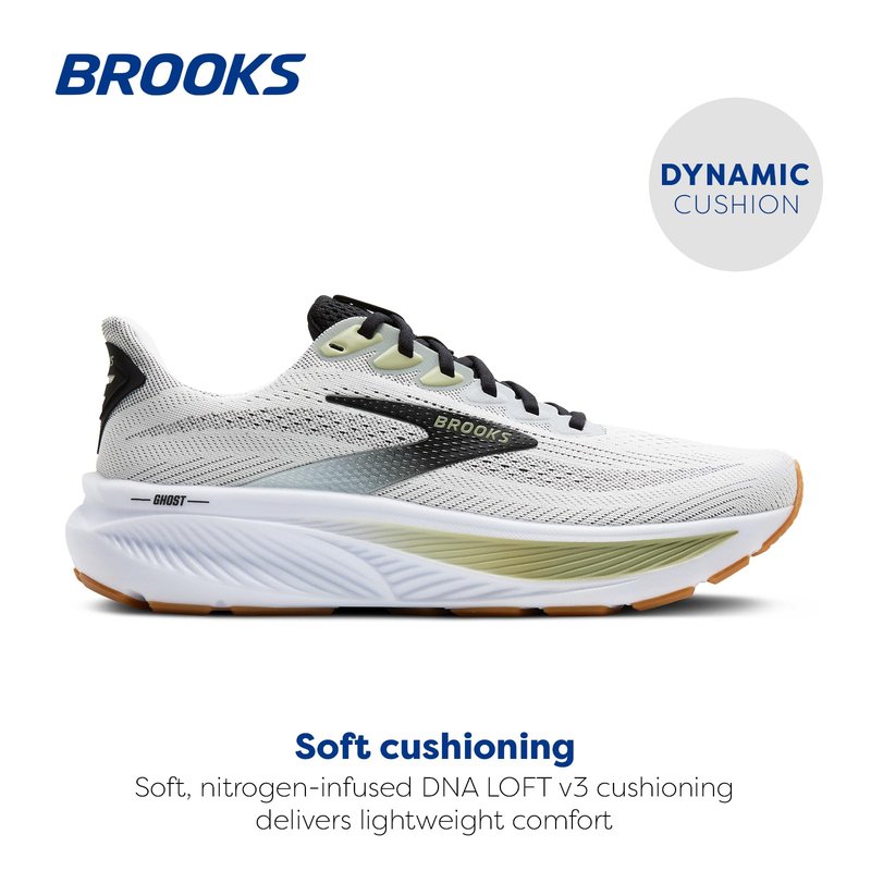 Brooks Men’s Ghost 17 Neutral Running Shoe - White/Black/Tea - 12.5 Medium