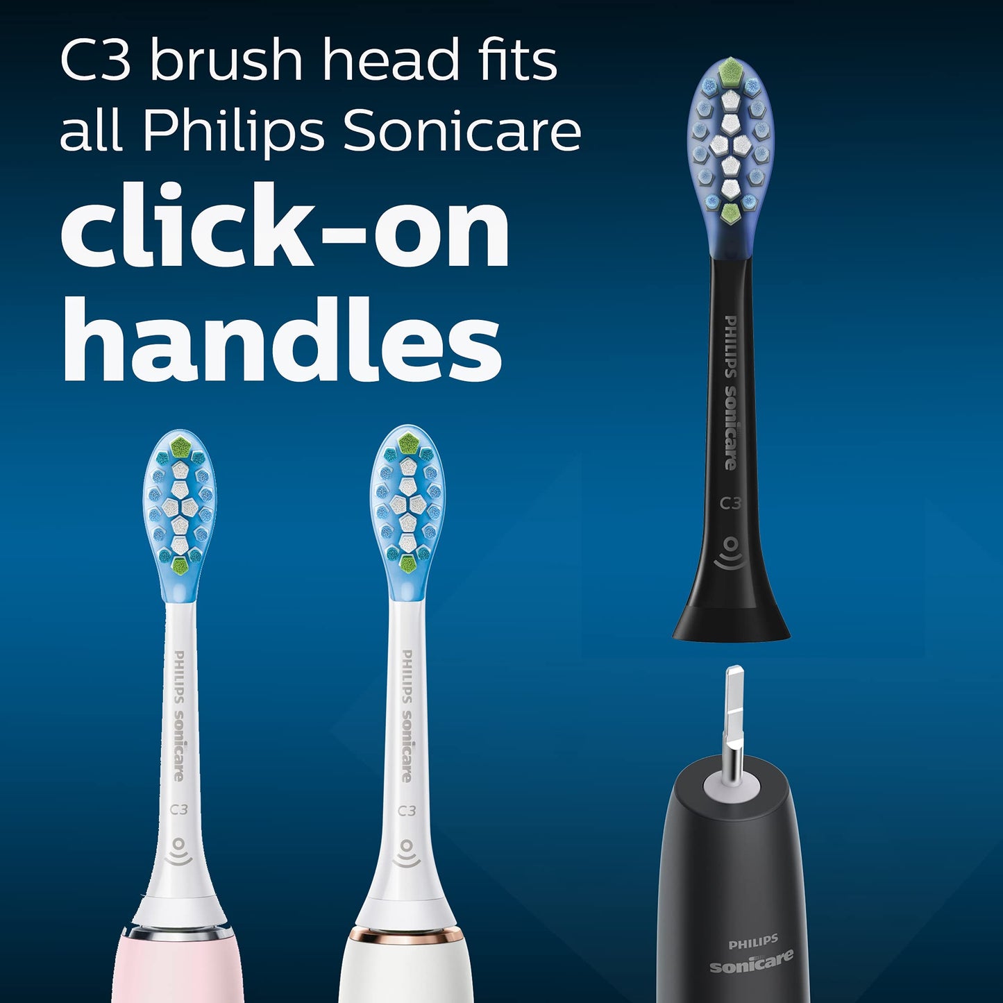 Philips Sonicare Genuine C3 Premium Plaque Control Toothbrush Heads, One Year Supply, 2 Brush Heads, Black, HX9044/95