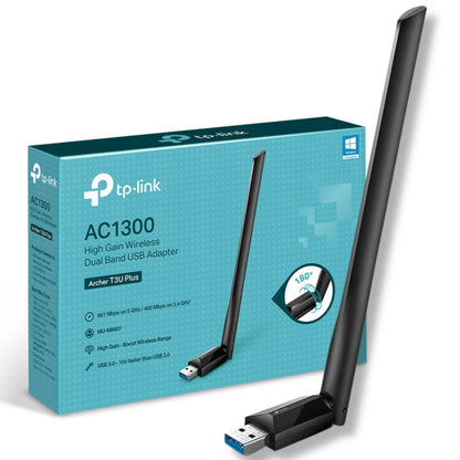 TP-Link Archer T3U Plus WiFi Dongle, AC1300 High Gain Wireless WiFi Adapter, Dual Band USB 3.0 MU-MIMO WiFi Dongle with 5dBi Antenna for PC/Desktop/Laptop, Supports Windows 11/10/8.1/8/7XP, Mac OS