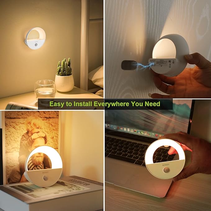 Rechargeable Battery Night Light, Motion Sensor Night Light, LED Warm White Magnetic Stick-on Motion Sensored Hallway Light, with Dusk to Dawn Sensor for Stairs, Wall, Closet, Cabinet (6 Pack)