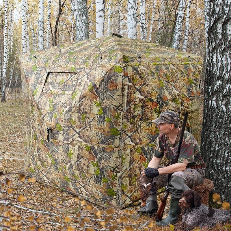 Hunting Blind - 270° See-Through Ground Blind for 2-3 People | Portable Camouflage Tent with Full Open Door