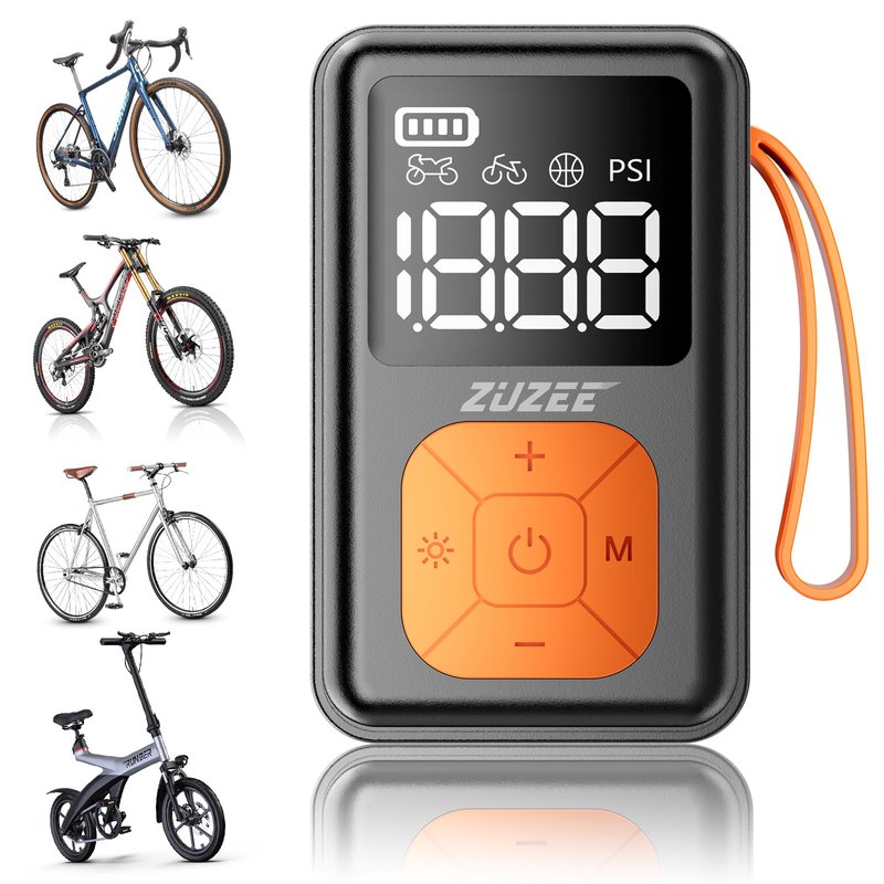 ZUZEE Mini Bike Pump, 150 PSI Portable Bicycle Pump with Gauge, 3X Faster & Auto Stop & Brushless Motor, Electric Bike Tire Pump with Presta and Schrader Valve for Road Bike, MTB, Motorcycle, Ball,etc