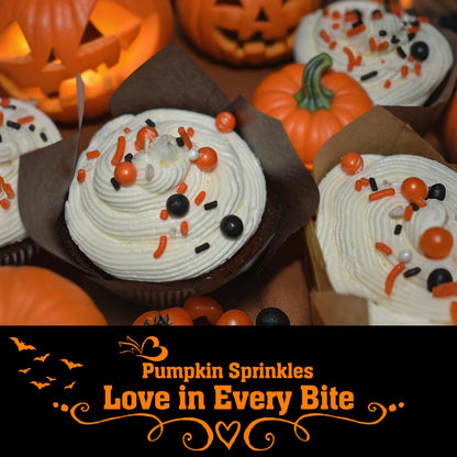 Twisweet Halloween Sprinkles, Pumpkin Sprinkles for Cake Decorating, Edible Candy Ghost Bat Sugar Sprinkle Mix, Black and Orange Baking Candy Bulk, Cupcake Topper Cookie Ice Cream Cake Decorations, Halloween Scary Theme Trick or Treat Party Supplies (130g