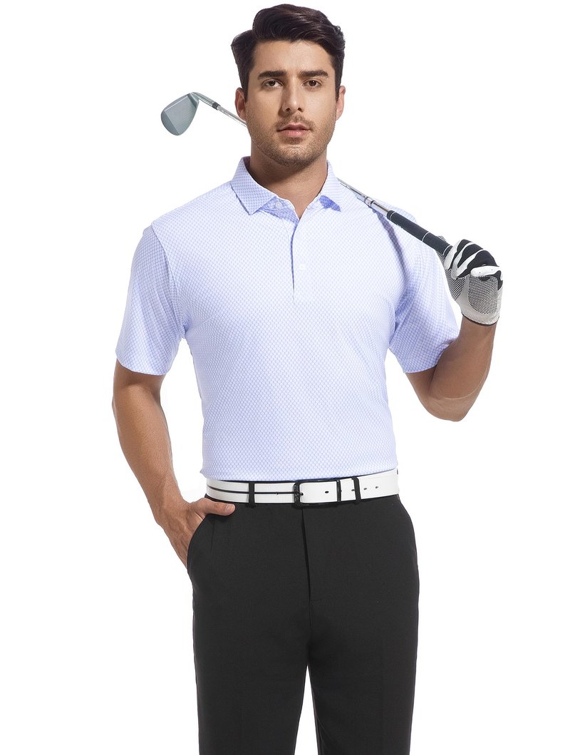 Esabel.C Mens Golf Shirts Print Moisture Wicking Short Sleeve Performance Dry Fit Stretch Active Polo Shirts for Men,BlueWhiteRing,XL