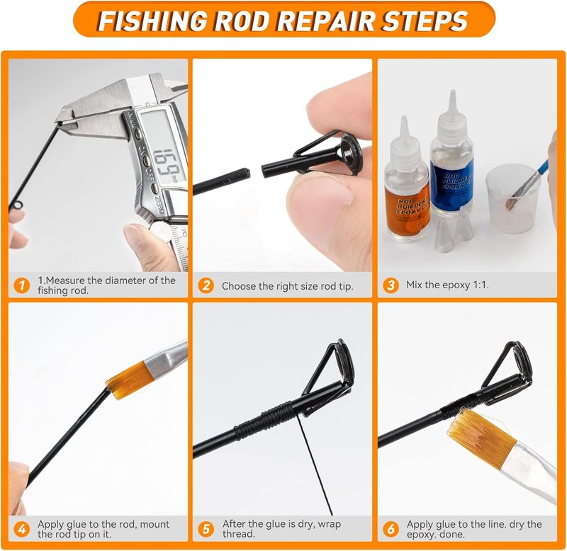 THKFISH Fishing Rod Tip Repair Kit - 42pcs with Glue, Stainless Steel & Ceramic Guide Tips | 6 Sizes Available