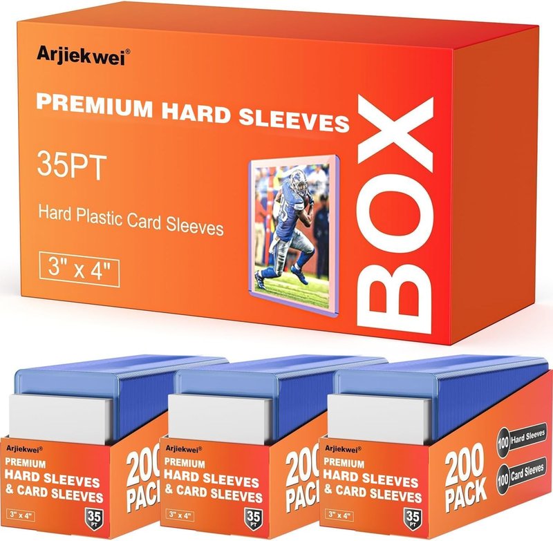 Card Sleeves Hard Plastic, 1000 Arjiekwei Rigid Baseball Card Holder, 3X4 Premium Sports Cards Protector, 35pt Top Cases Loads for Trading Game Cards (500 Hard + 500 Soft)