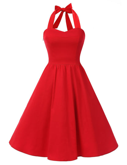 Topdress Women's Vintage Polka Audrey Dress 1950s Halter Retro Cocktail Dress Red M New
