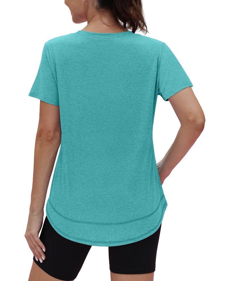 Spring Summer Tops for Women Short Sleeve Hiking Shirts Athleisure Golf Shirt Beach Fashion Curved Hem Loose Fit Teal 2XL