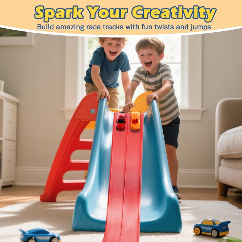 Upgrade Flexible Race Track for Kids 3+, Flexible Car Track 15Ft Race Track Compatible with Diecast 1/64th Cars, Roll Up Car Ramp Toy with Strong Suction Cups