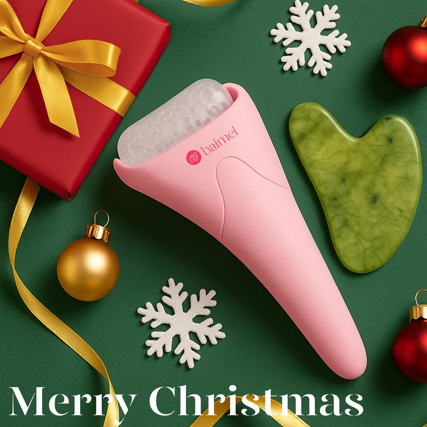 BAIMEI IcyMe Ice Roller for Face and Gua Sha Facial Tool Set, Ice Face Roller Reduces Puffiness Relieves Migraines Skin Care Tools, Self Care Gift for Women - Pink
