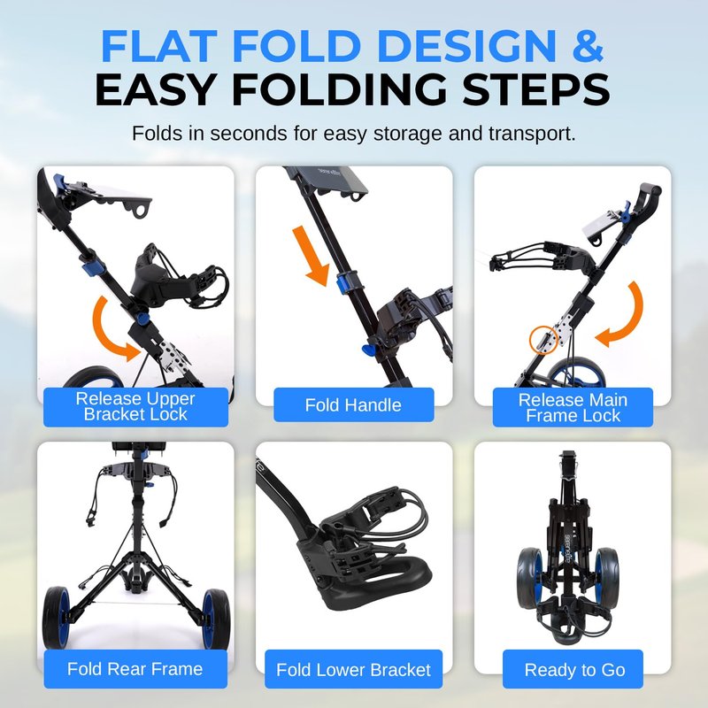 SereneLife Golf Push Pull Cart with Deluxe Scorecard Holder, Adjustable Handle, Upper & Lower Strap Brackets, Lightweight Foldable Design with Quick Brake & Compact Folding