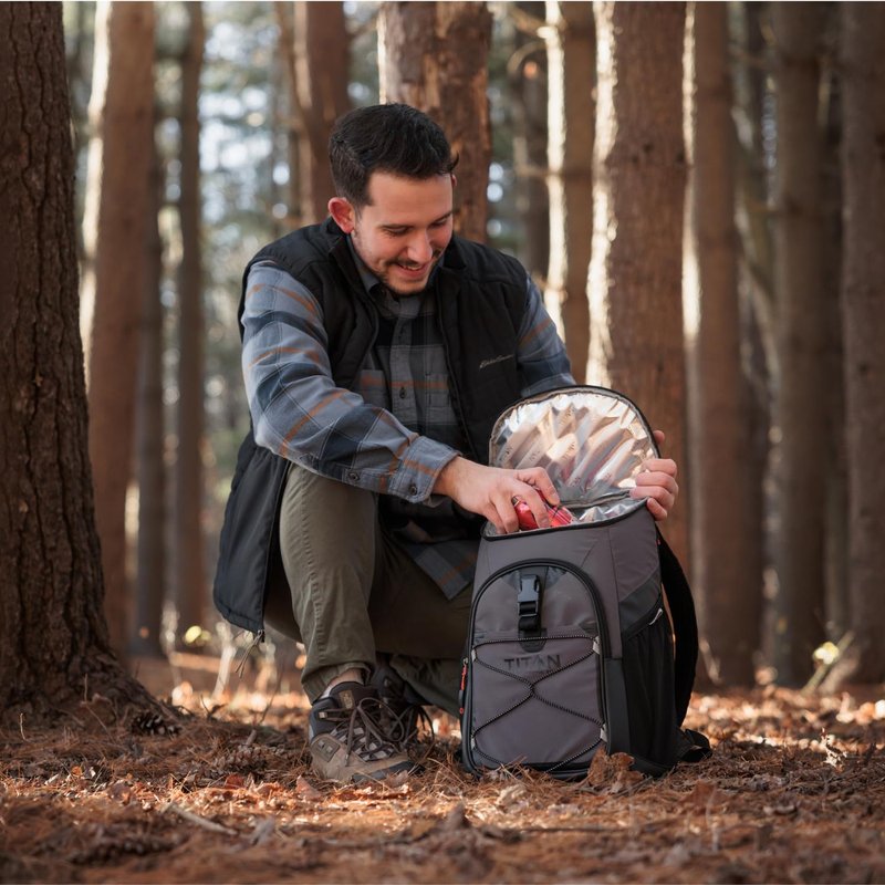 Titan by Arctic Zone Backpack Cooler, Insulated Soft Sided Bag with Leak Proof Lining and Padded Straps, for Lunch, Picnic, and Travel, 24 Can Capacity, Sharkskin Grey