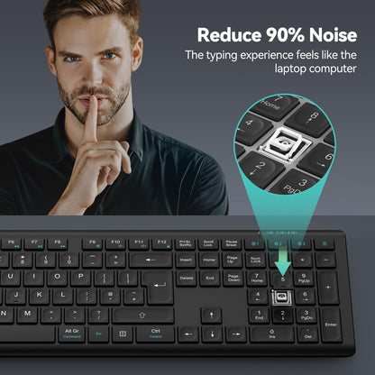 TECKNET Wireless Keyboard, Rechargeable 2.4GHz USB Bluetooth Keyboard for 4 Multi Devices, Ultra Slim Full Size UK Layout Keyboards for Computer, Laptop, Tablet, Desktop, Phone (Black)