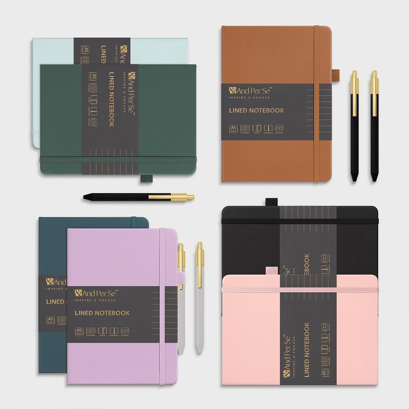 &And Per Se Lined Journal and Pen Set, A5 Leather Hardcover Notebook with Pen & Stationary Set, 160 Pages 100GSM Thick Ruled Paper Journal for Business Work Writing (Dark Blue)
