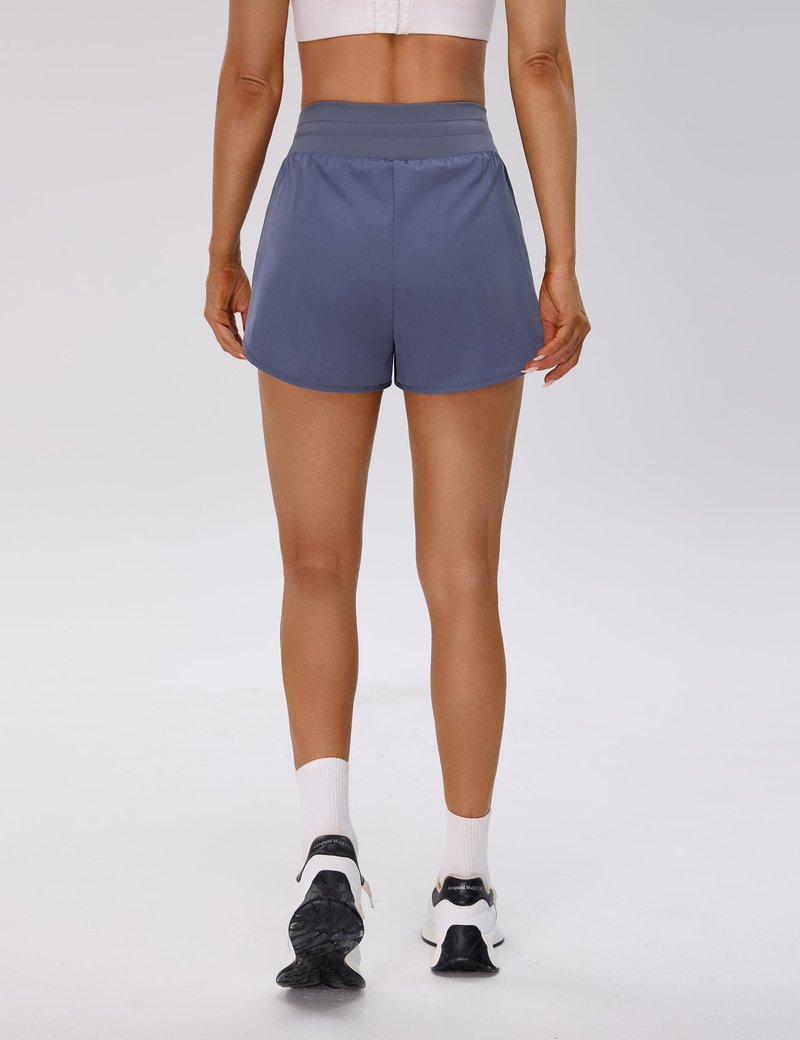 BMJL Womens 2 in 1 Running Shorts for Gym 2.5" Blue High Waisted Drawstring Athletic Workout Shorts 3 Pockets（M,Blue Grey）