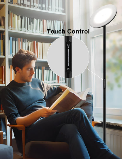 PreeOtti Modern LED Floor Lamp - Remote & Touch Control, 40W/2400LM Sky Torchiere Standing Lamp, Fully Dimmable, 3 Color Temperatures, Ideal for Living Room & Bedroom, Easy to Assemble