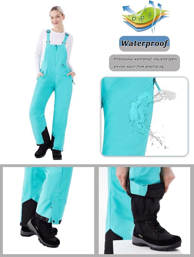 WULFUL Women's Insulated Snow Bibs - Waterproof Winter Ski Pants for Snowboarding | Sizes S-XL