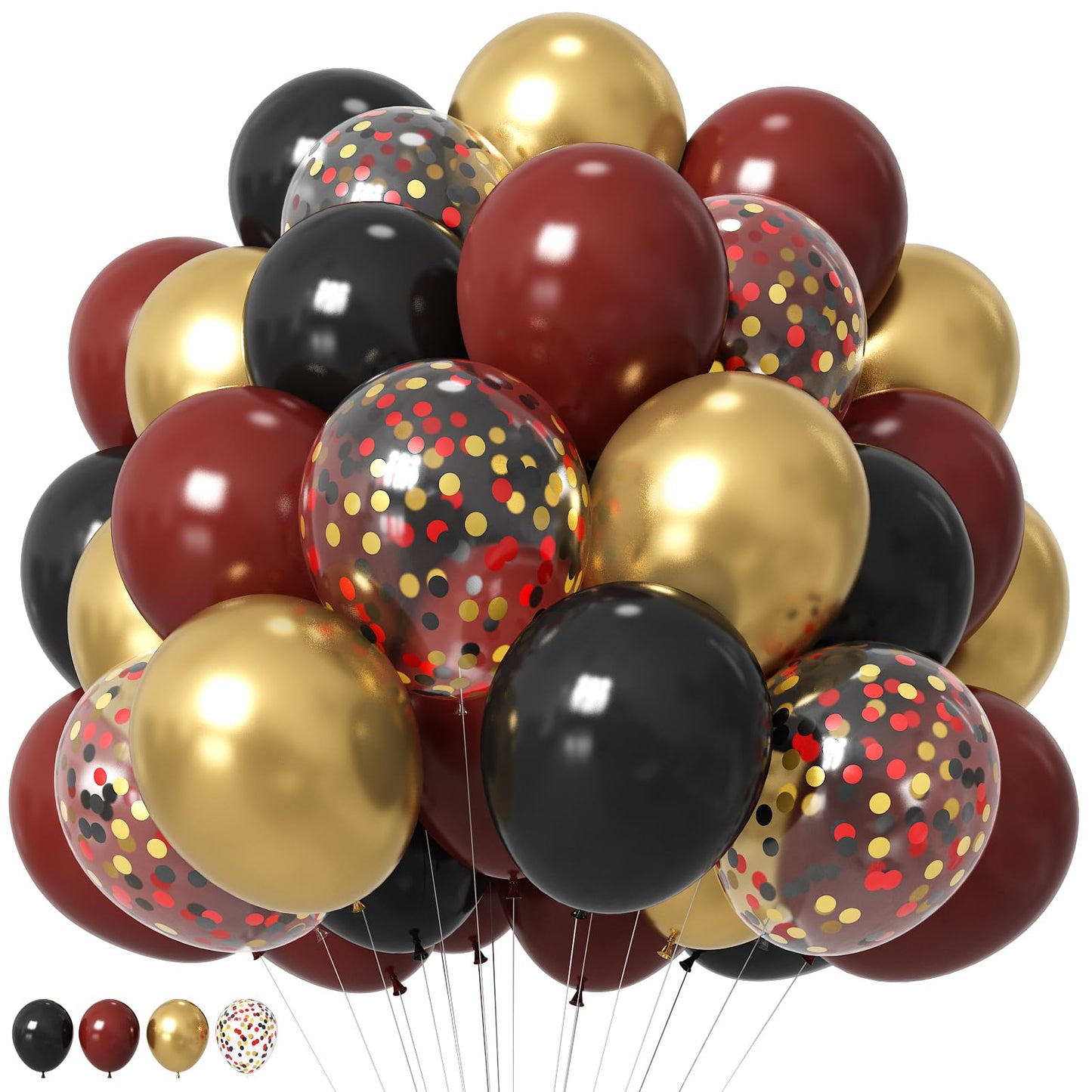 HILAVO Black Burgundy Gold Balloons 12 Inch Burgundy Maroon Red Black Metallic Gold Latex Confetti Balloon for Kids Graduation Birthday Baby Shower Party Decoration