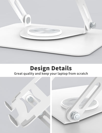 ALASHI Laptop Stand for Desk with 360° Rotating Base, Multi-Angle Adjustable Laptop Stands, Foldable Laptop Riser Compatible with 10 to 15.6 Inches PC Computer, White