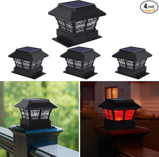 Deck Post Lights Solar Powered, RGB Solar Post Light for Fence, Waterproof Outdoor LED Cap Lights, 4x4 Wood Posts, 50 Lumens (4 Pack)