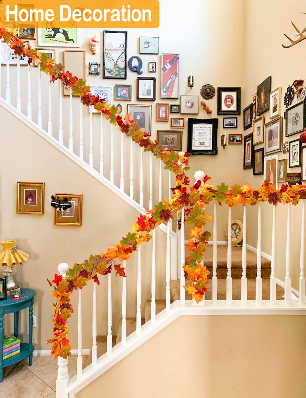 2 Pack Artificial Autumn Maple Leaves Vines Decorations, 5.9Ft/Piece Fall Leaf Garland Hanging Plant with Hooks, Thanksgiving Halloween Decor for House Garden Wall Doorway Fireplace Autumn Decoration