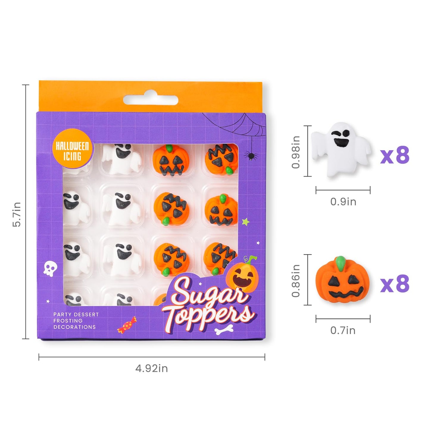 16 Pcs Edible Halloween Cupcake Toppers, 8 Pumpkin Cupcake Toppers, 8 Ghost Cake Decorations, Halloween Cake Decorations for Cookies, Cakecircle, Cupcakes, macarons, and Ice Cream