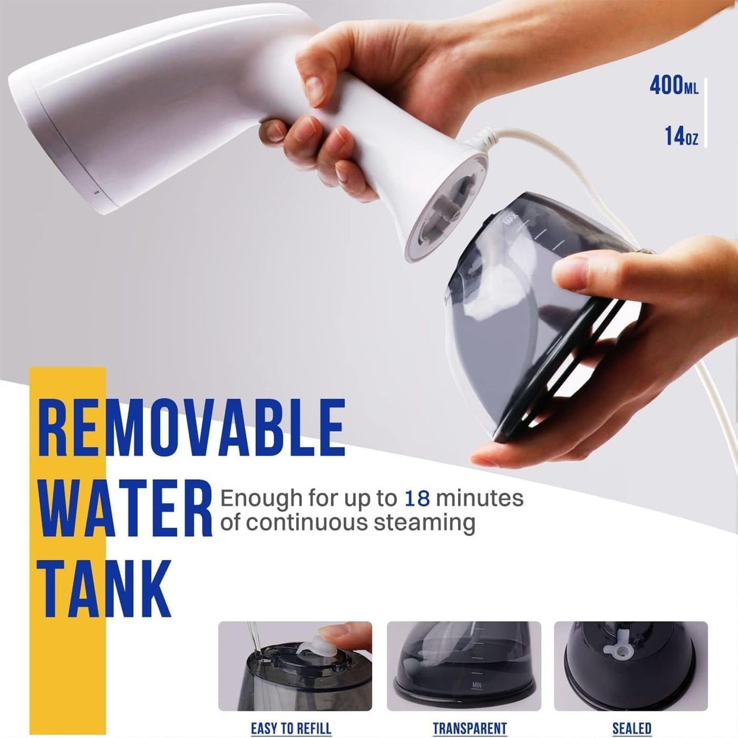 Rolipo Steamer for Clothes 1350W, Portable Handheld Clothes Steamer for Home & Travel, Upgraded 400ML Tank, Fast Heat-Up Wrinkle Remover with Leak-Proof Design