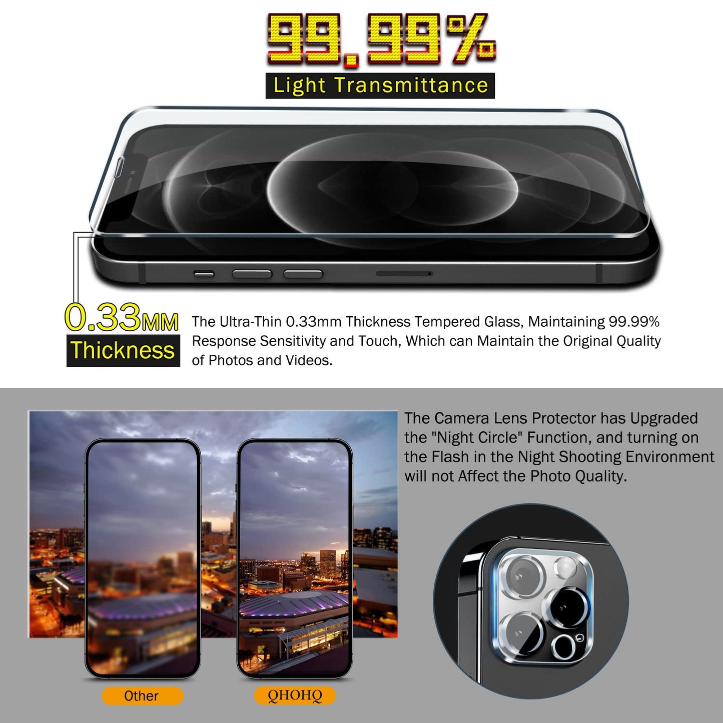 QHOHQ for iPhone 16 Pro Screen Protector with Camera Lens Protector, [Military Grade Shatterproof], Top 9H+ Tempered Glass, Full Edge Coverage, Ultra Durable, with Easy Installation Tool [3+3 Pack]