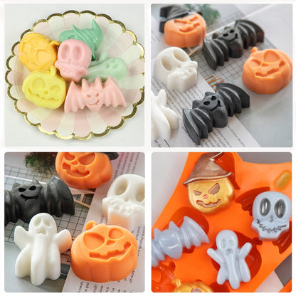 Pumpkin Silicone Mold Halloween Cake Mold 5 Piece Chocolate Molds With Ghost, Bat & Witch Hat Cookie Molds for Candy, Gummy, Jello, Ice Cube, Crayon Melt, Biscuits, Soap Baking