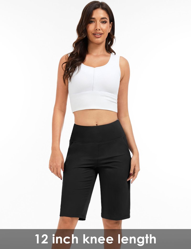 Blouty Women's 12" Bermuda Long Shorts Knee Length with Pockets High Waisted Stretch Shorts for Women Summer Walking