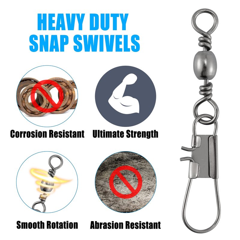 Dr.Fish 50 Pack Fishing Snap Swivels, Barrel Swivels Fishing Tackles, Stainless Steel Safty Interlock Snaps Leader Line Lure Connector Fresh&Saltwater #8