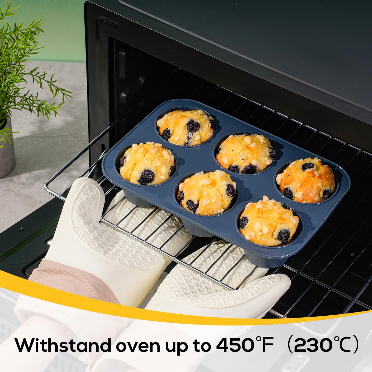 2 Pack Deep and Jumbo Muffin Tray 6 Cup Large Silicone Muffins Pan, Non-Stick Giant Cupcake Tin, Silicon Mould Bakeware, Baking Case for Yorkshire Pudding, Bun, Cupcakes, 27.8 x 19 x 5 cm (Grey)