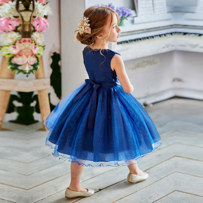 NNJXD Girl Sleeveless Lace 3D Flower Tutu Holiday Princess Dresses Size 7-8 Years Deep Blue