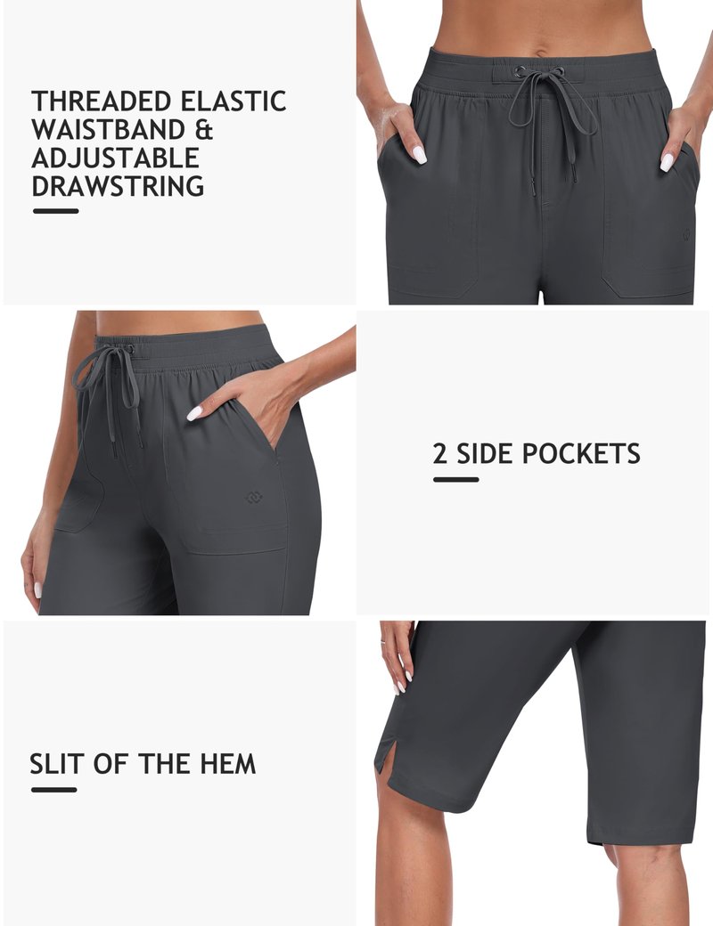 MoFiz Womens 13" Knee Length Hiking Shorts Quick Dry Water Resistant Lightweight Bermuda Shorts with Pockets Dark Gray 2XL