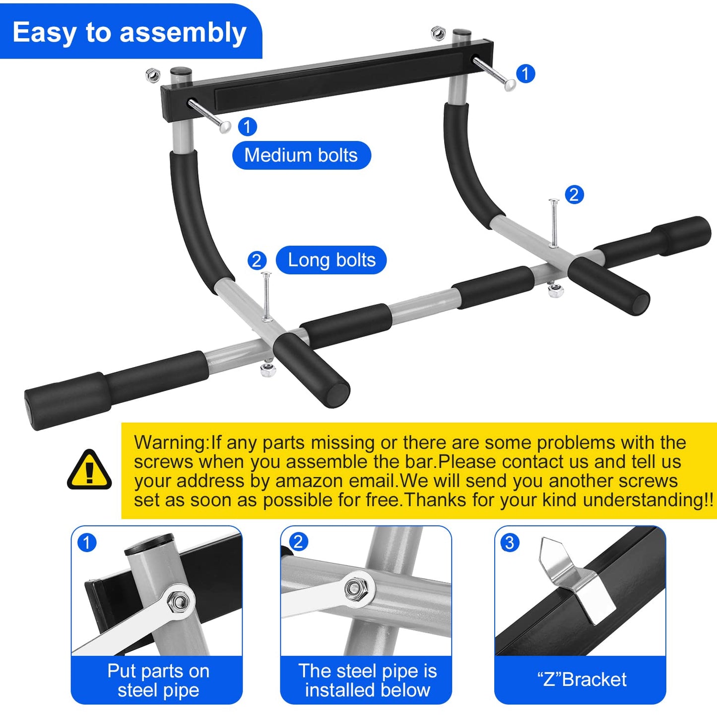Doorway Pull Up Bar for Home Gym, Adjustable Width, Heavy-Duty Steel