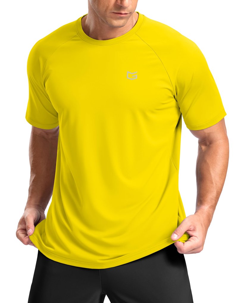 G Gradual Men's Athletic Workout T-Shirts Moisture Wicking Cooling Running Shirts Short Sleeve Performance Tee for Gym Tennis(Yellow,S)